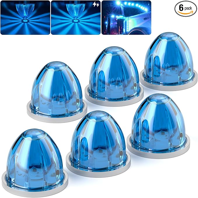 BJZ 6Pcs Ice Blue Watermelon LED Strobe+Constant Marker Lights Dual Function Watermelon-Shaped Side Marker Clearance Tail Top Cap Roof Lights for Trailer Truck Semi-Trailer Heavy-Duty Truck Bus Van