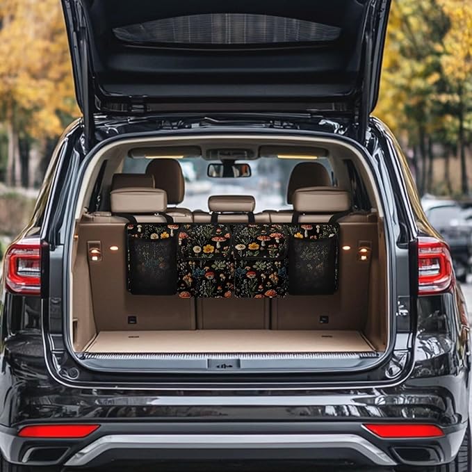 Mushroom Leaf Car Trunk Organizer, Auto Backseat Hanging Storage Bag with Adjustable Strap & 4 Pockets, Car Back Seat Cargo Bag, Car Interior Accessories