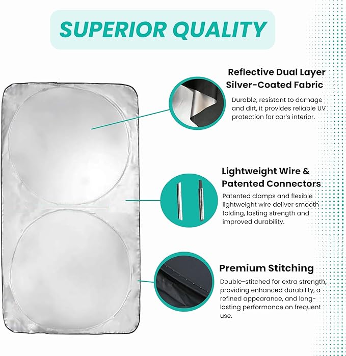 Windshield Sun Shade -Certified 99.87% UVB & 99.02% UVA Car Sun Shade. Award Winning Sunshade - Patented Technology | Compatible for Volkswagen Atlas (2018-2025) | Car Shades by Kinder Fluff