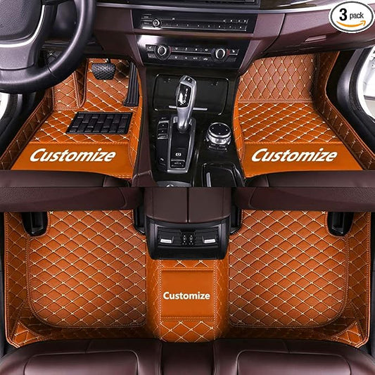 Custom Fit Car Floor Mats - Full Coverage Automotive Leather Floor Liners for Most Vehicles by MingyunSM (Orange)