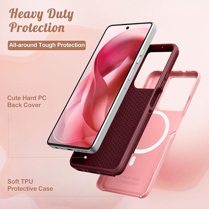 LISEVOfor Moto G Power 2025 Case - for Motorola Moto G Play 2025 Case Compatible with MagSafe Women Cute Girls Magnetic Protective Phone Cover Girly Kawaii Strawberry Heavy Duty Shockproof