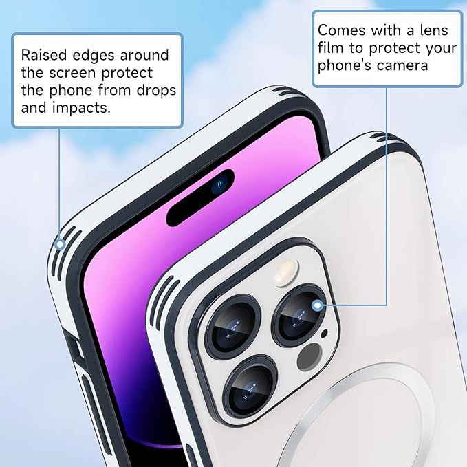 Guppy Compatible with iPhone 15 Pro Case Magnetic, with Full Camera Lens Protector [Compatible with MagSafe] Scratch Resistant Gradient Glass Back Cover Phone Case-White