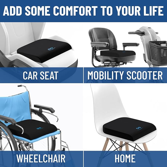 Everlasting Comfort Ventilated Wheelchair Cushions for Pressure Relief - Gel Memory Foam Wheel Chair Seat Cushion Pad for Seniors and Adults & Pain Relief - Soft Non-Slip Cover - Office Accessories