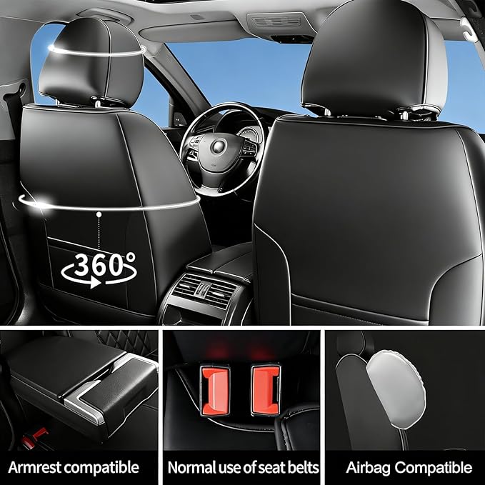 Fit TL Car Seat Covers for Acura TL 2004-2014 - Premium Leather, Waterproof, All-Weather, Airbag Compatible, Anti-Slip, Breathable, Easy Install, Seat Protectors, Full Set, Black