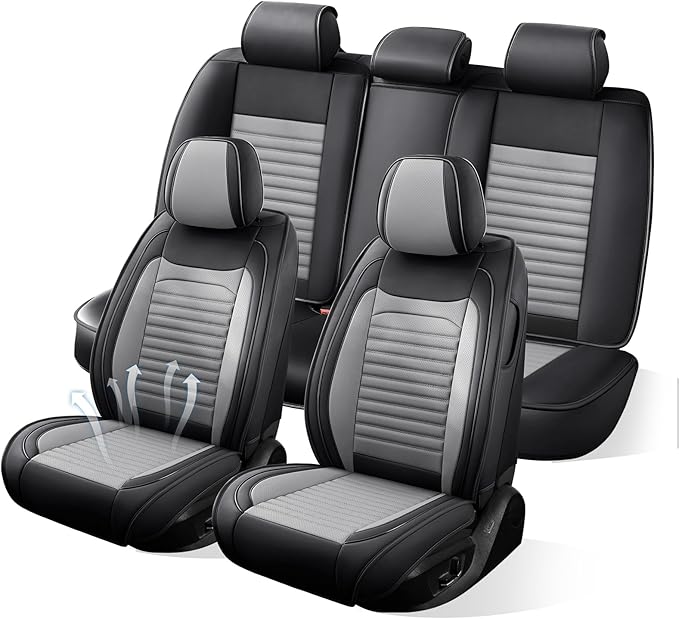 Car Seat Covers Full Set Fit for Toyota Avalon 2001-2022, Premium Faux Leather Car Seat Protector,Breathable Anti-Slip Full Wrapping Edge Seat Covers(Black&Gray,Full Set)