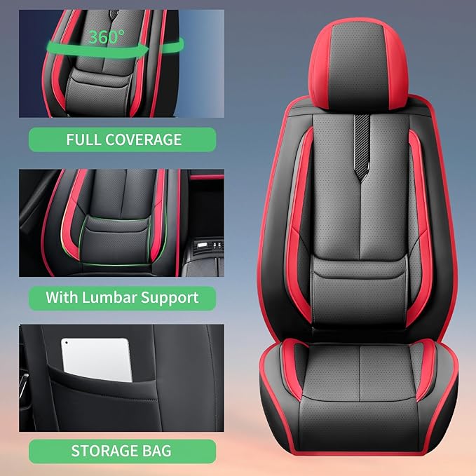 Fit Venza Car Seat Covers for Toyota Venza 2009-2024 2025 2026 -Upgraded Premium Waterproof & Breathable Leather,Airbag Compatible,All-Weather Seat Cushion Protector,2 Front/Black-Red