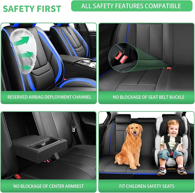 Fit Avalon Car Seat Covers for Toyota Avalon 2001-2024 2025 2026 -Upgraded Premium Waterproof & Breathable Leather,Airbag Compatible,All-Weather Seat Cushion Protector,2 Front/Black-Blue