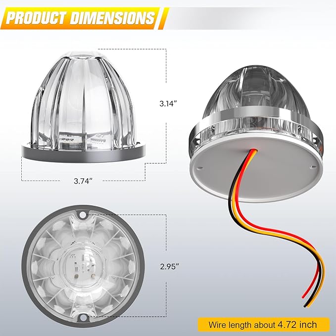 BJZ 2Pcs White Watermelon LED Strobe+Constant Marker Lights Dual Function Watermelon-shaped Side Marker Clearance Tail Top Cap Roof Lights for Trailer Truck Semi-trailer Heavy-duty Truck Bus Van