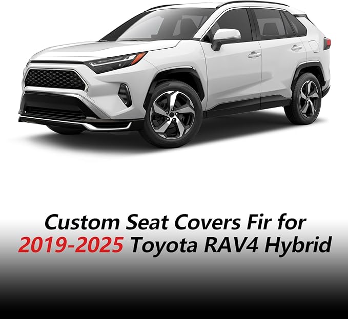 Fit RAV4 Car Seat Covers Set for Toyota RAV4 2019-2024 2025 Hybrid SE/XSE/LE/XLE/XLE Premium/Limited Automotive Cushion Protector Replacement, Waterproof Faux Leather(Full Set,Black)