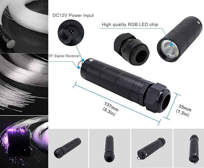 AZIMOM Car Use 6W RGBW 450pcs 0.03in 9.8ft Fiber Optic Lights Starlight Headliner Light Kit End Glow Optic Cable Music Mode APP Remote Sensory Lighting Indoor Home Headliner Decoration