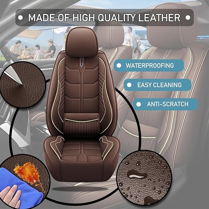 Leather Car Seat Covers Fit for Toyota Sienna 1997-2024, 5 Seater Car Seat Cover, Premium Waterproof, Scratch Resistant Car Interior Accessories (Full Set Coffee)