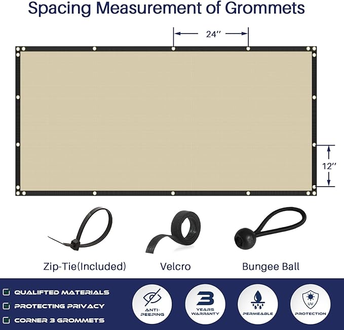 Windscreen4less Privacy Fence Screen Heavy Duty Windscreen Fencing Mesh Fabric Shade Net Cover with Brass Grommtes for Outdoor Wall Garden Yard Pool Deck, 8'x208' Beige