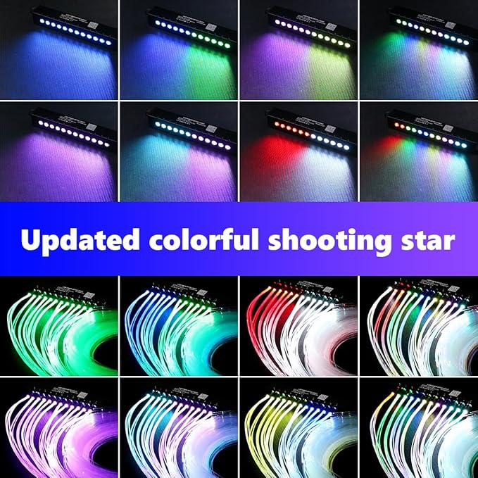 AMKI Dual Color 20W Twinkle Starlight Headliner Kit 1100pcs*0.03in 13.1ft Cables+ RGB Meteor Shooting Star Fiber Optic Light Sound Activated APP/Remote Control for Car Roof Home Ceiling