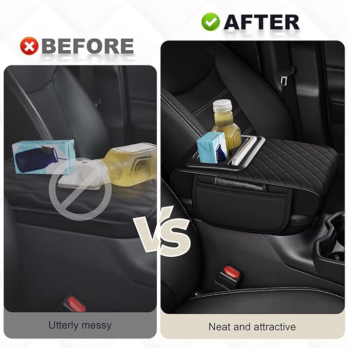 Center Console Cover Fit for Corolla Faux Leather Car Armrest Cushion with Storage Bags, Cup Holder ＆ Phone Storage Multifunctional Middle Console Cover(Black)