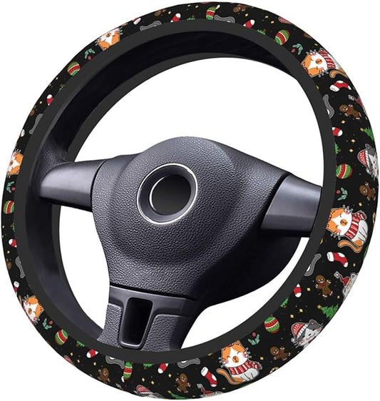 Christmas Cat Steering Wheel Cover Women 15 inch Anti-Slip Sweat Absorption Steering Wheel Covers Cute Car Accessories Decor Car SUV Sedan Vans Truck Protector