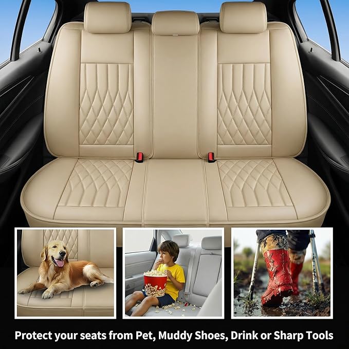 Fit RDX Car Seat Covers for Acura RDX 2010-2025 2026 - Premium Leather, Waterproof, All-Weather, Airbag Compatible, Anti-Slip, Breathable, Easy Install, Seat Protectors, Full Set, Beige