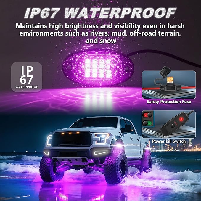 10Pods RGB LED Rock Lights Kit with APP/RF Remote Control, Segmented LED Underglow Lights Multi Zone Neon Exterior Light Multicolor 12v Waterproof for Truck Jeep UTV ATV Golf Cart Offroad SXS