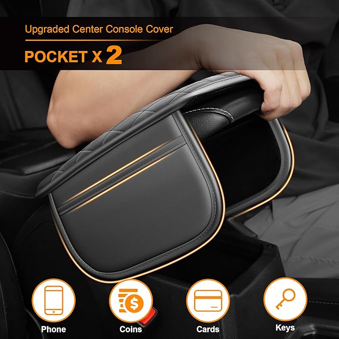 Center Console Cover for Cars Fit for Jeep Cherokee Compass Gladiator Liberty Patriot Renegade Wrangler Leather Armrest Covers with 2 Storage Bags(Grey)