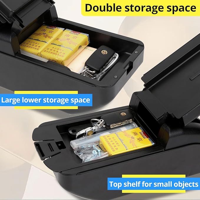 AULPHIKE Compatible with Nissan NV200 Armrest Car Center Console Organizer Armrests Double Layer Storage with USB Ports（Carbon Fiber Style）