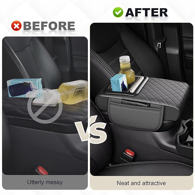 Center Console Cover Fit for 4Runner Faux Leather Car Armrest Cushion with Storage Bags, Cup Holder ＆ Phone Storage Multifunctional Middle Console Cover(Grey)