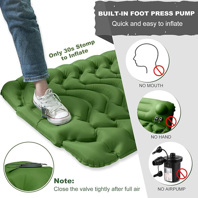 MEETPEAK Camping Sleeping Pad with Pillow, Extra Thickness Inflatable Camping Mat with Foot Pump, Durable Waterproof Lightweight Camping Air Mattress for Hiking Backpacking Traveling