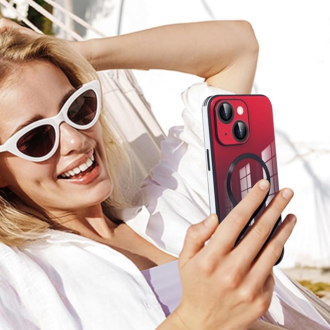 Guppy Compatible with iPhone 13 with MagSafe Case, Magnetic Gradient Case with MagSafe Charging, Gradient Glass Back Cover with Lens Film-Red