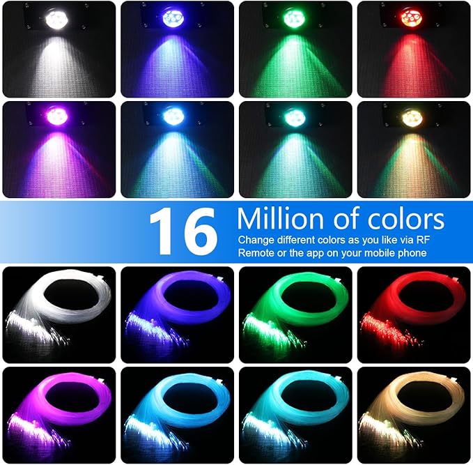 AZIMOM 16W Twinkle & Sound Activate 550pcs*0.03in*9.8ft Fiber Optic Starlight Headliner Kits for Car Home Star Ceiling Sky Decoration, APP& Remote Control Light Engine End Glow Fiber Strands