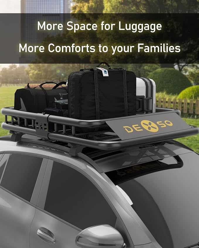 DEXSO 51" x 36" Universal Roof Rack Basket with Cargo Net, 200 Lbs Capacity Rooftop Cargo Carrier Basket, Heavy Duty Luggage Holder Rack for SUVs, Trucks, Vehicles