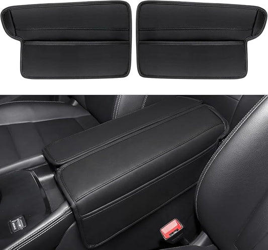 Center Console Armrest Cover for Nissan Rogue 2021-2026, Middle Console Pad Lid Cover Protector Elbow Arm Rest with Side Pockets, Rogue Interior Accessories, PU Leather (Black Stitches)