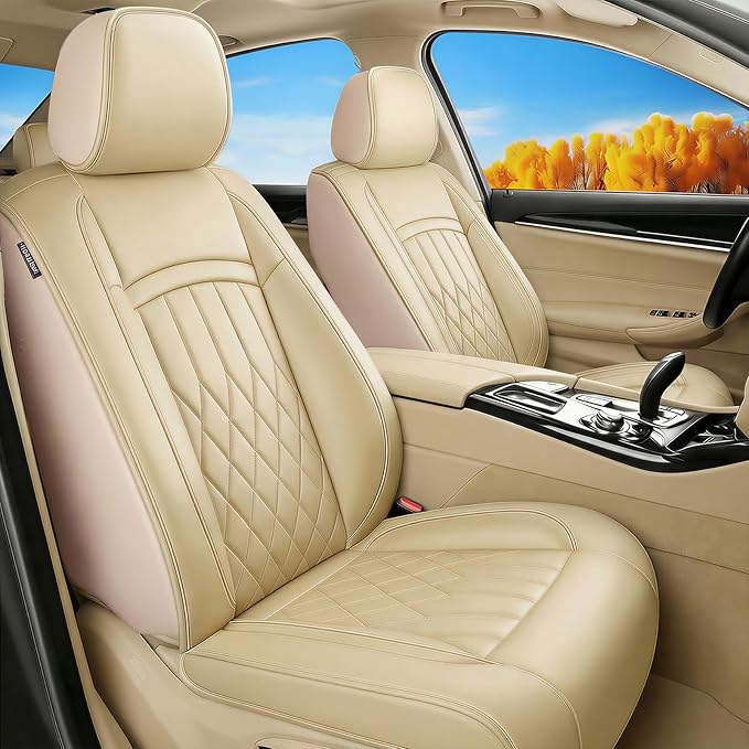 Fit TLX Car Seat Covers for Acura TLX 2014-2025 2026 - Premium Leather, Waterproof, All-Weather, Airbag Compatible, Anti-Slip, Breathable, Easy Install, Seat Protectors, Full Set, Beige