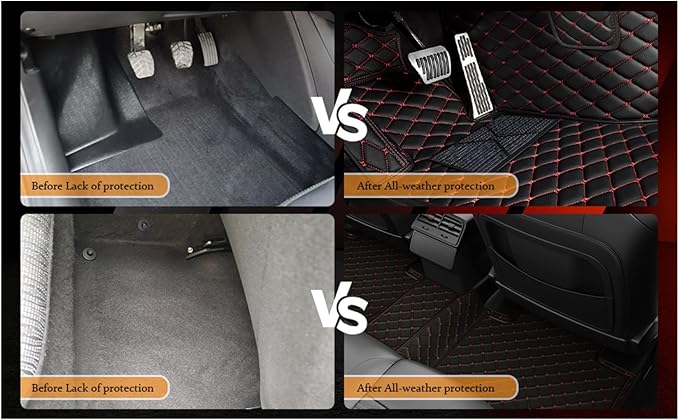 Yaruicar Custom Personalized Floor Mats for Cars Luxury Full Coverage All Car Floor Mats Anti-Slip Leather Car Mat Set Trucks & SUVs Trucks Automotive Floor Mats Liners (Black Red)