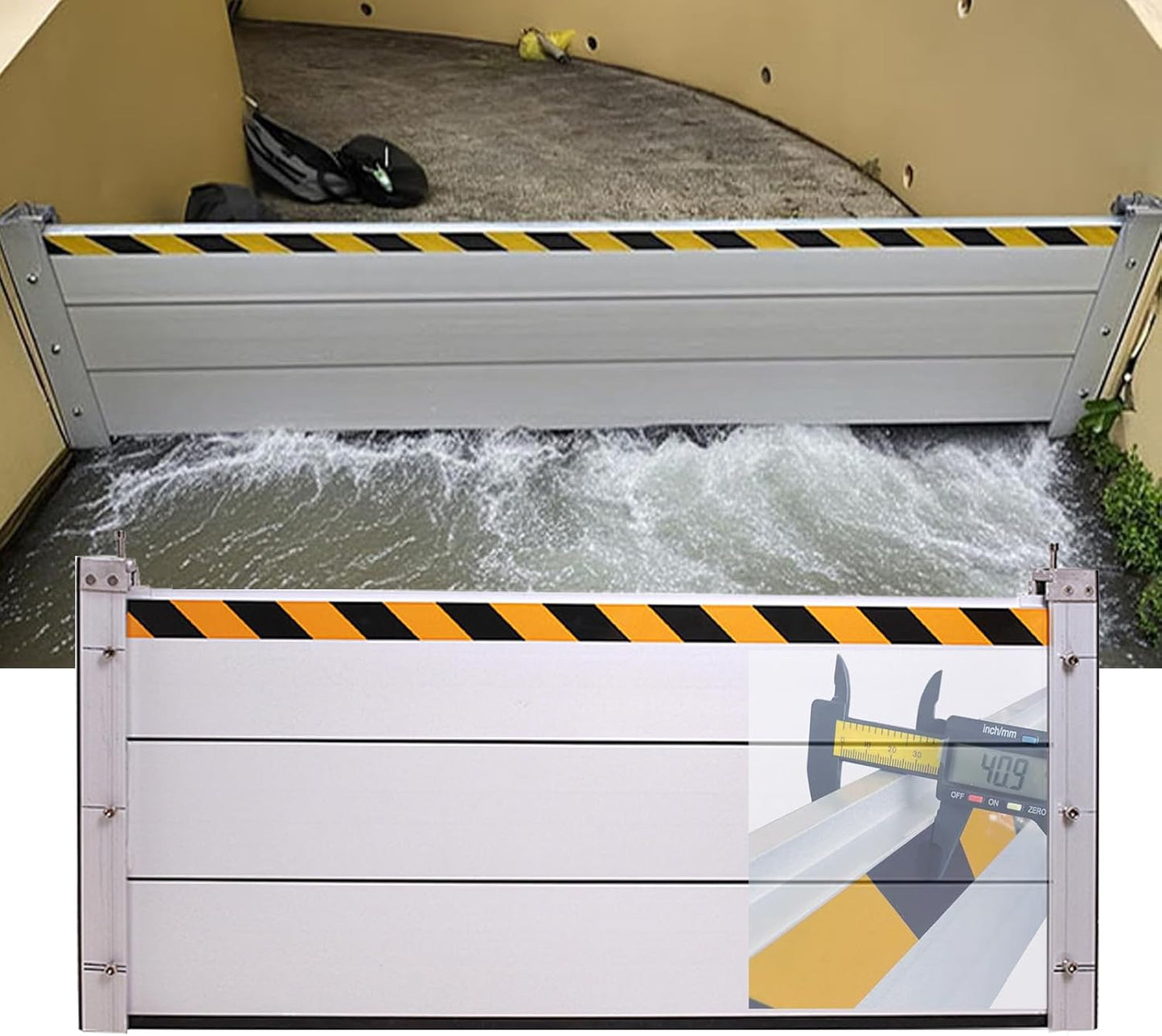Reusable Heavy Duty Aluminum Flood Barriers for Home Exterior, Flood Protection Barriers Water Barrier Door Quick Detachable Garage Doors Detachable Mobile Rain Water Baffle (H 7.9 inch L 21.5FT)