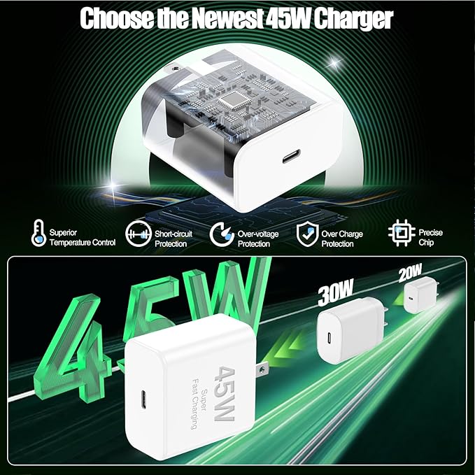 45W iPhone 17 16 Pro Max Charger Fast Charging,3Pack USB C Fast Charger Block with Long 10/10/6FT C to C Cable for Apple 17 Pro Max/16 Pro/15/iPad 13th,PD Quick Adapter 3.2 for iPhone 17-Purple