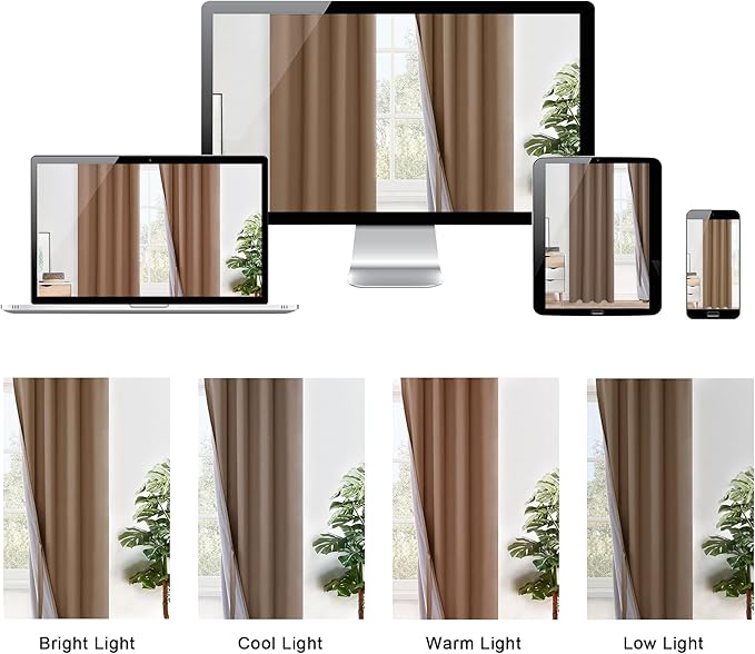 XWZO 100% Blackout Curtain Panels - Extra Long Thermal Insulated Black Liner Curtains, Noise Reducing and Heat Blocking Drapes for Bedroom with Tiebacks, Cappuccino, W52 x L108, Set of 2