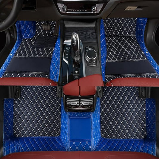 Custom Personalized Floor Mats for Cars，Luxury Full Coverage All Weather Car Floor Mats，Anti-Slip Leather Car Mat Set ，Custom Floor Mats for 99% of Cars, Trucks & SUVs (3D Blue and Black)