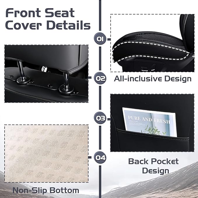 Truck Seat Covers for GMC Sierra 3500 2007-2026, Waterproof Premium Leather Full Coverage Car Seat Cover, Muscle Sport Style Auto Interior Seat Cover Sets (Full Set/Black)