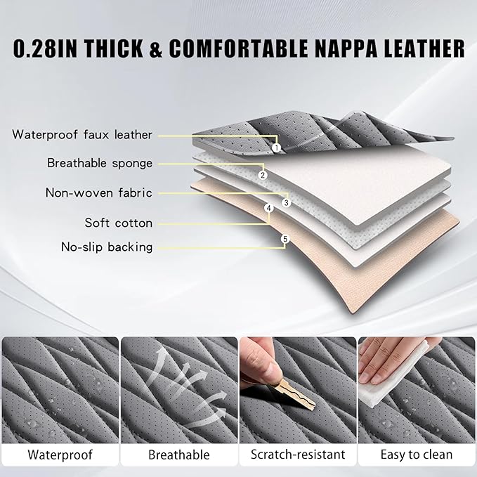 WELLDO Car Seat Covers Front Seats, Leather Seat Covers for Cars, Front Car Seat Protector Waterproof, Non-Slip Car Interior Covers Universal Automotive Seat Covers for Most Vehicle, Gray
