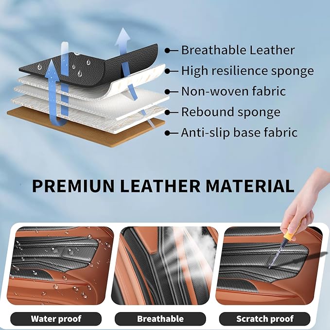 Fit Kicks Car Seat Covers Premium Leather Compatible with Nissan Kicks 2018 2019-2026 (5 Seats Full Set Waterproof Breathable All-Weather Seat Cushion Protector（5 Seats Brown & Black)