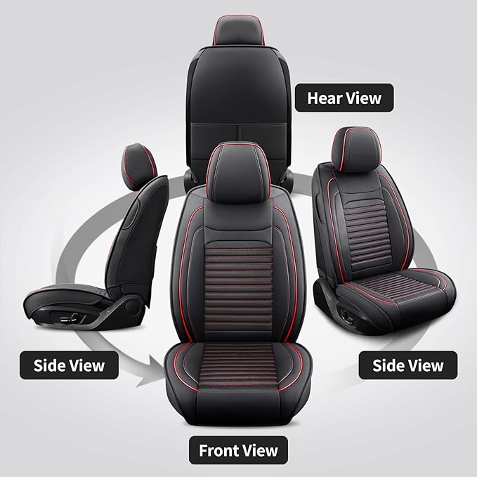 Front Seat Covers Fit for Toyota Corolla 2000-2025,2026, Car Seat Covers Front Seats, Breathable Faux Leather Automotive Seat Covers Front Pair Anti-Slip Seat Cover(Black&Red, Front)