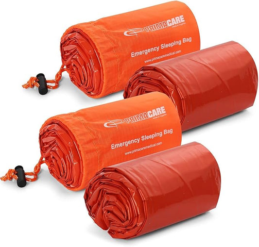 Primacare CB-3684-2 Pack of 2 Emergency Sleeping Bags for Survival, Mylar Blanket/Tent Used for Emergency, Camping, Hiking, Hunting, Outdoors, Perfect for Medical First Aid Supply Kits, Adult, Orange