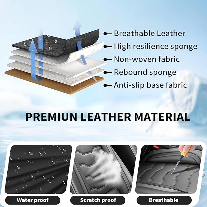 Fit FJ Cruiser Car Seat Covers Premium Leather for Toyota Fj Cruiser 2007-2013 2014. Waterproof， Breathable，Scratch-Resistant & All-Weather Seat Cushion Protector (Front Pair, Black)