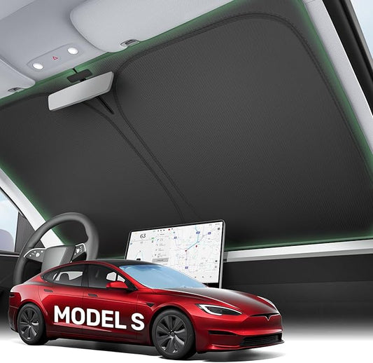 2025 Upgraded Zanch Car Front Windshield Sun Shade- Ultimate UV Protection & Heat Reduction|OEM Design|Innovative No Light Leakage Technology|4-Layer Protection|Fit for Tesla Model S (2016-2025)