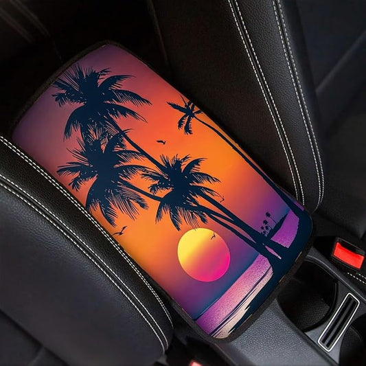 Sun Palm Console Center Armrest Lid Cover Protector Car Armrest Storage Box Mat Interior Accessories for Most Vehicle, SUV