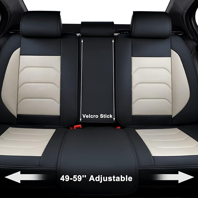 Car Seat Covers Full Set, Breathable Nappa Leather Car Seat Cushions, Auto Interiors Universal Fit for Most Cars, Compatible Automotive Vehicles(Sedan/SUV/Van), Black & White