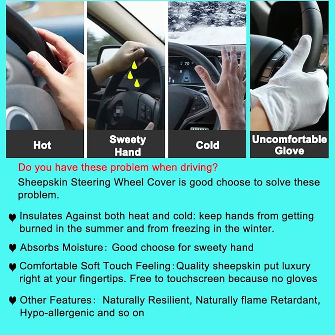 3Pcs Set Fashion Fluffy Fuzzy Wool Fur Soft Car Steering Wheel Cover with Handbrake Cover & Gear Shift Cover for Women/Girls/Ladies Auto Long Wool Accessories, Pink