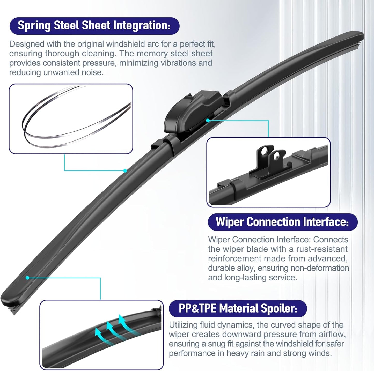 AJK Wiper Blades for Hyundai Kona 2024 2025, 3 Piece All Weather OEM Quality Automotive Replacement Windshield Wiper Blades for My Car