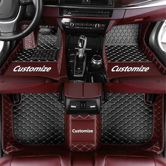 Custom Car Floor Mat Compatible with 97% Car Models Luxury Leather All Weather Waterproof Anti-Skid Full Coverage Car Mats (Brown with Black)