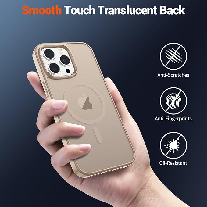 SUPFINE Magnetic for iPhone 14 Pro Max Case(Compatible with MagSafe)(Military Grade Drop Protection) Slim Translucent Matte Shockproof with Anti-Fingerprint Phone Case,Desert Gold