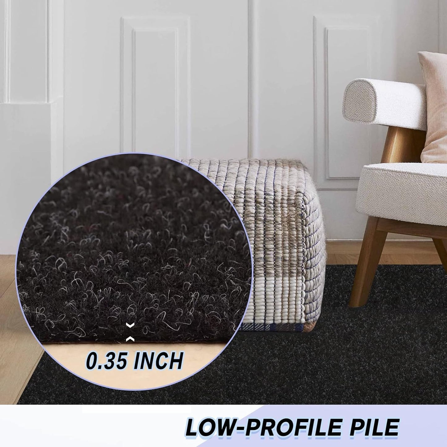 Custom Size Backed Non-Slip Area Rugs Runner, Easy Clean, Waterproof Runner Rugs for Hallway Entryway, Kitchen, Laundry, 3FT x 70FT, Black