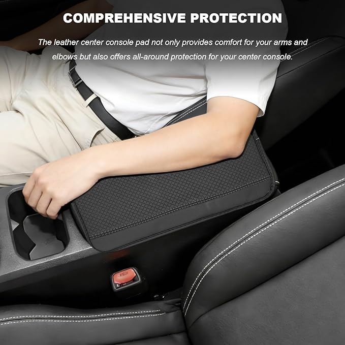 Car Armrest Storage Box Mat, Leather Embossing Auto Center Console Cushion Protective Pad, Anti-Scratch Waterproof Armrest Seat Box Protector for Most Cars Trucks SUVs (Black & Gray)